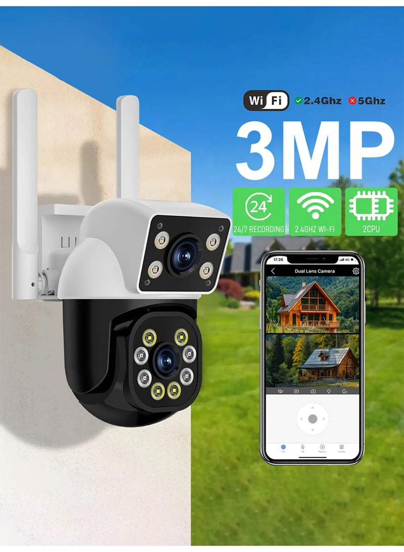 Onno كاميرا أمان لاسلكية خارجية عدسة مزدوجة من أوننو، دقة 2K فول إتش دي مع دوران أفقي 355 درجة وعمودي، رؤية ليلية ملونة، صوت ثنائي الاتجاه، كشف الحركة، واي فاي 2.4 جيجاهرتز، تحكم عن بعد عبر التطبيق – كاميرا مراقبة أمان منزلي للفناء والمرآب والممر الأمامي - Image 2